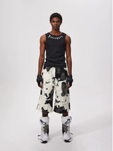 Cropped Cow Print Faux Fur Shorts