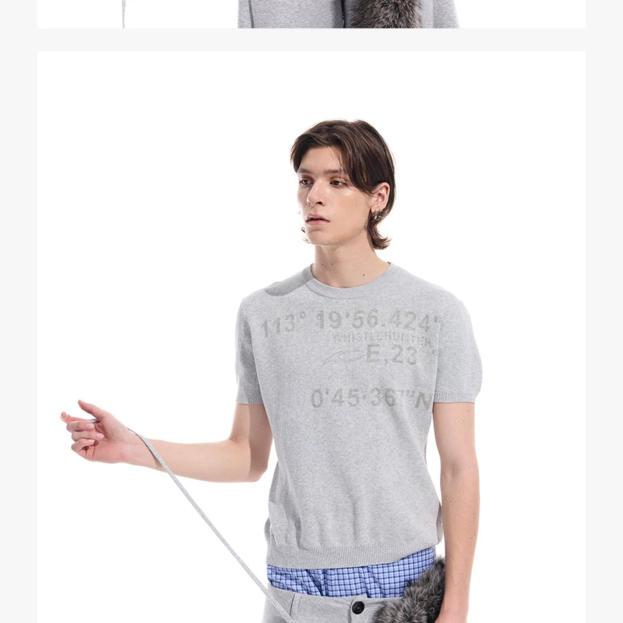 Gray Distressed Jacquard Slim Knit Tee