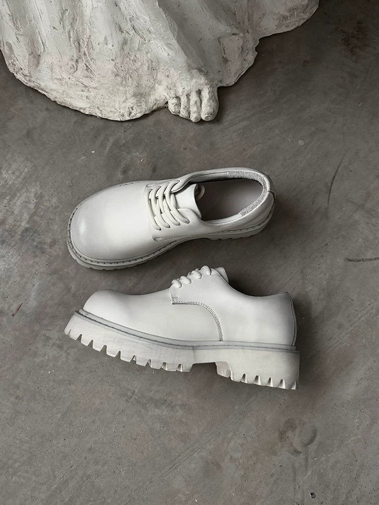 Distressed White Suede Platform Derby Shoes