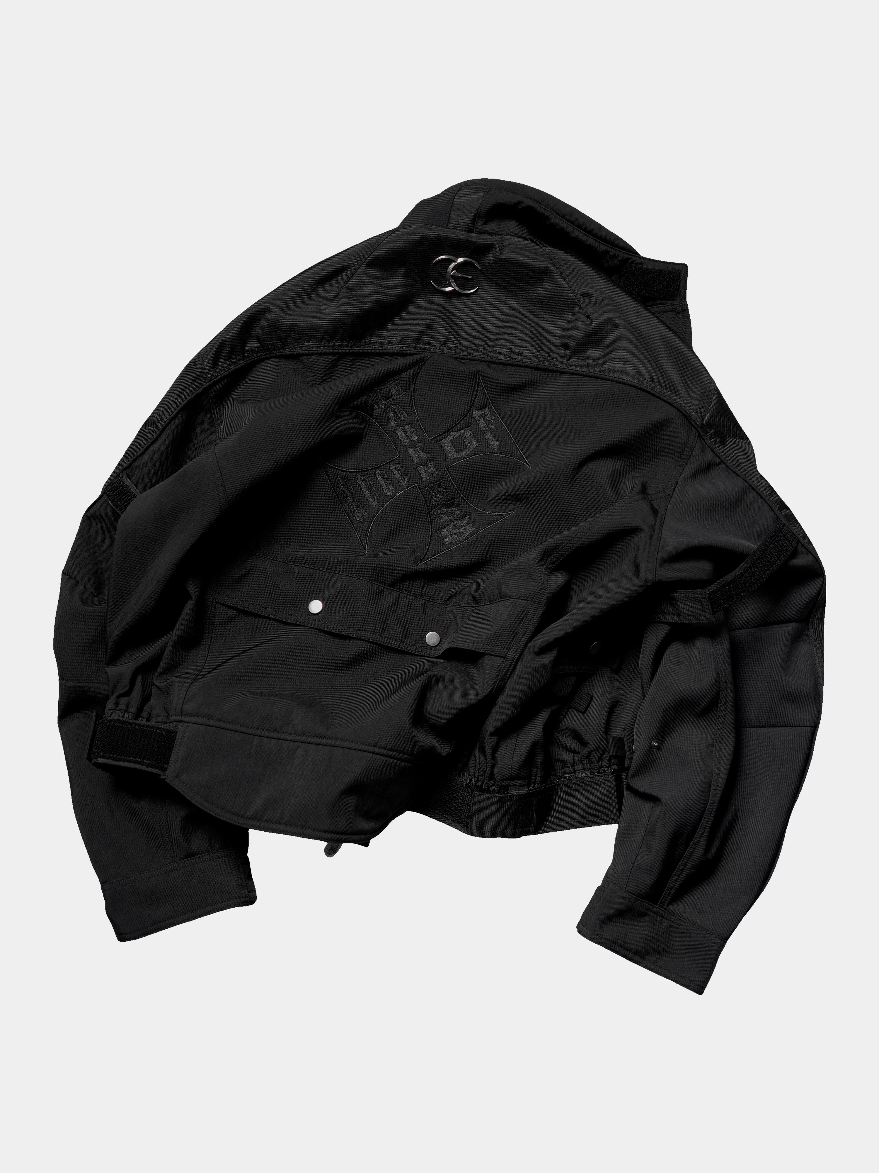 Loose Dark Curved Nylon Biker Jacket