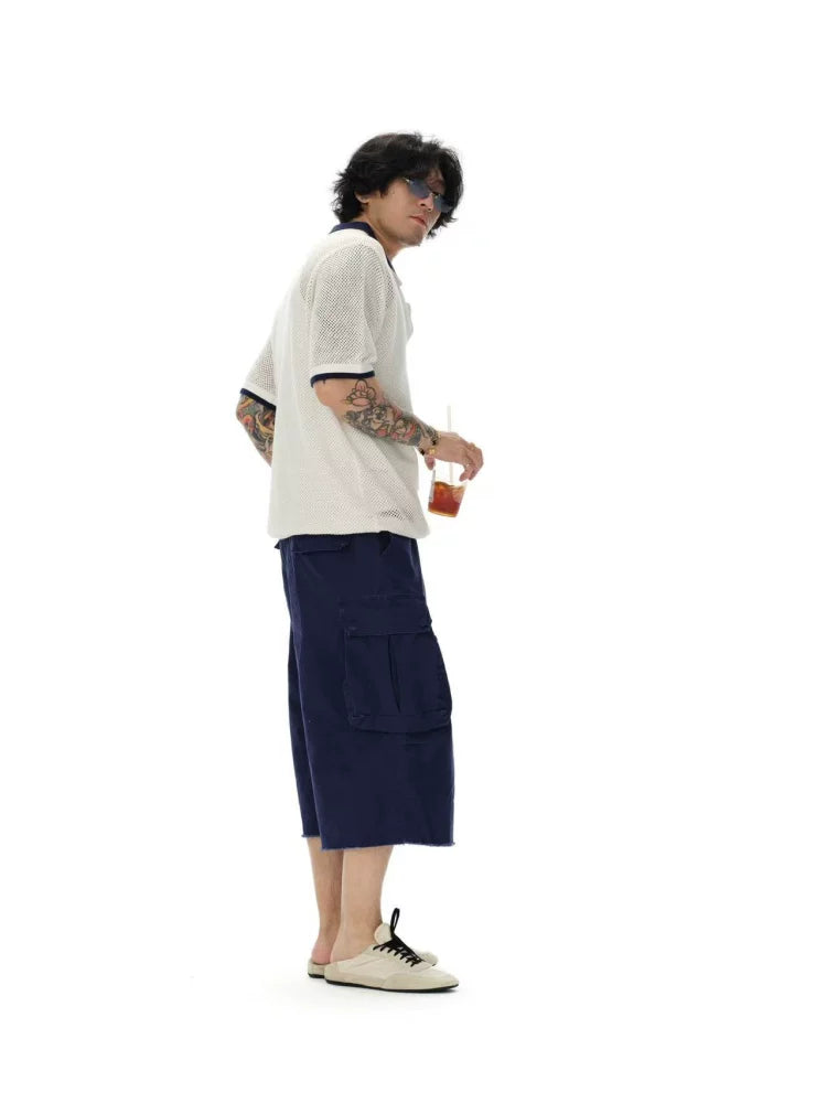 Double Collar Cutout Cotton Polo