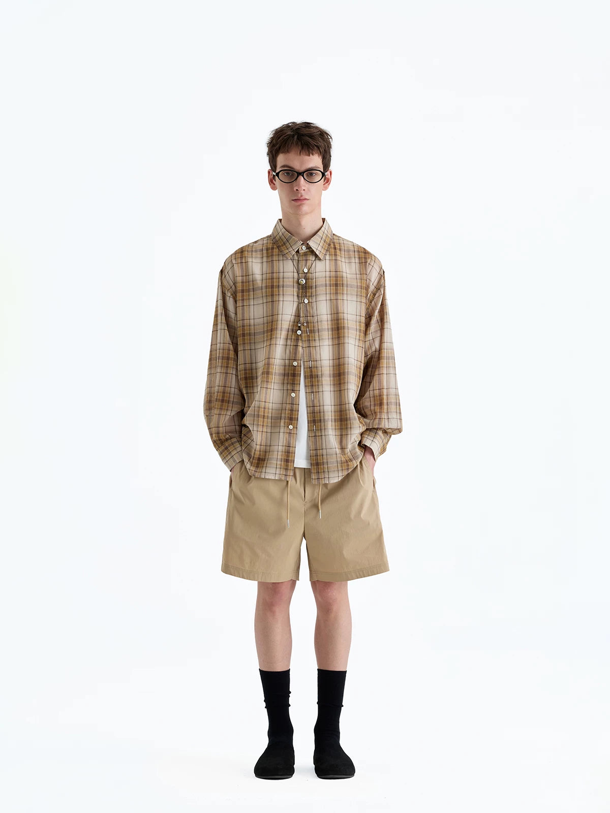 Plaid Woven Cotton Long Sleeve Shirt