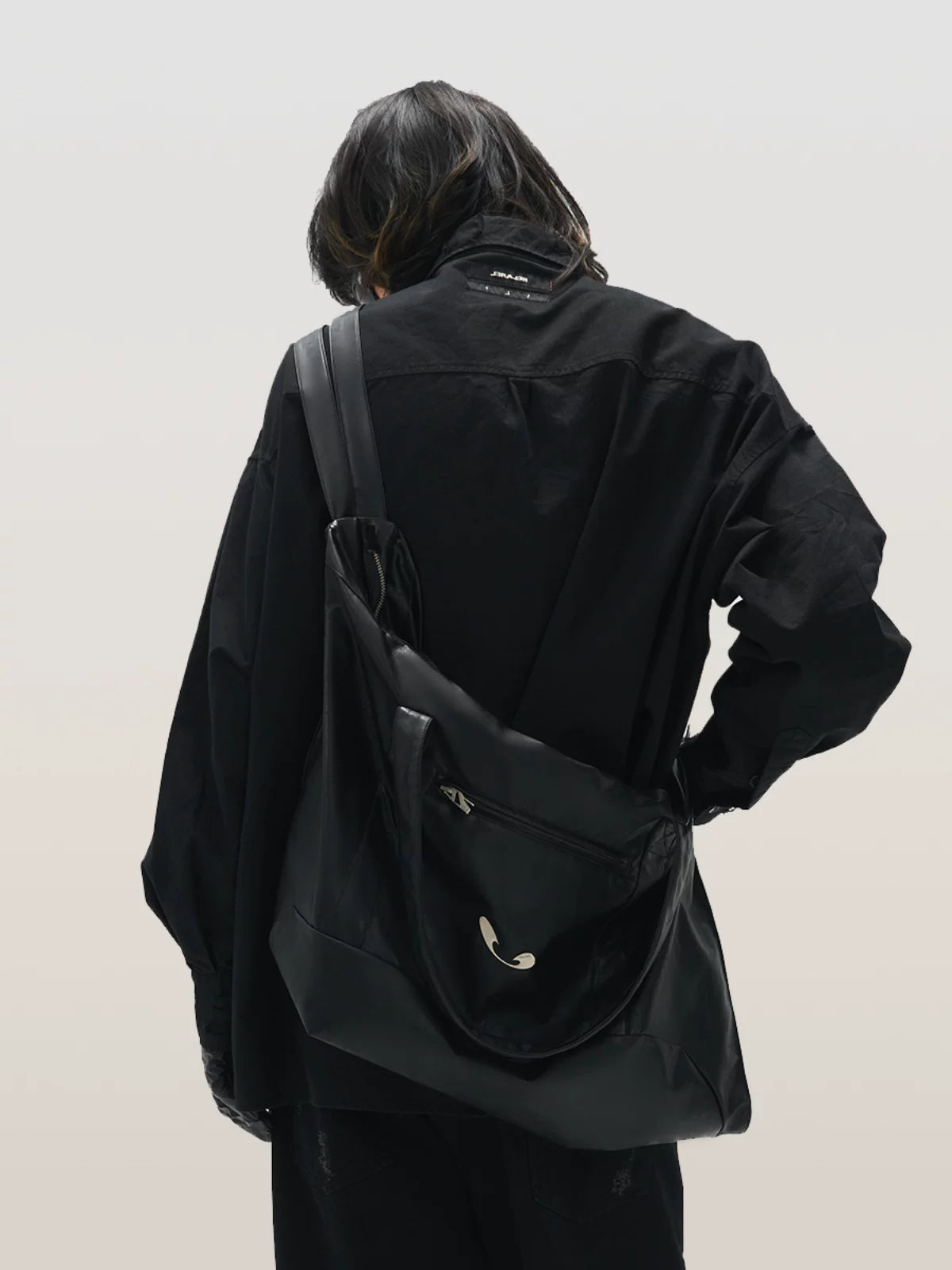 Leather Crossbody Bag with Metal Plaque