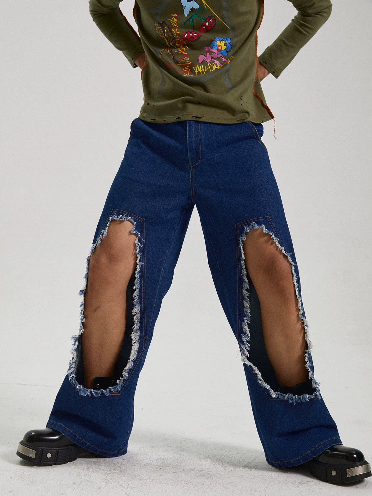 High Waisted Wide Leg Ripped Jeans
