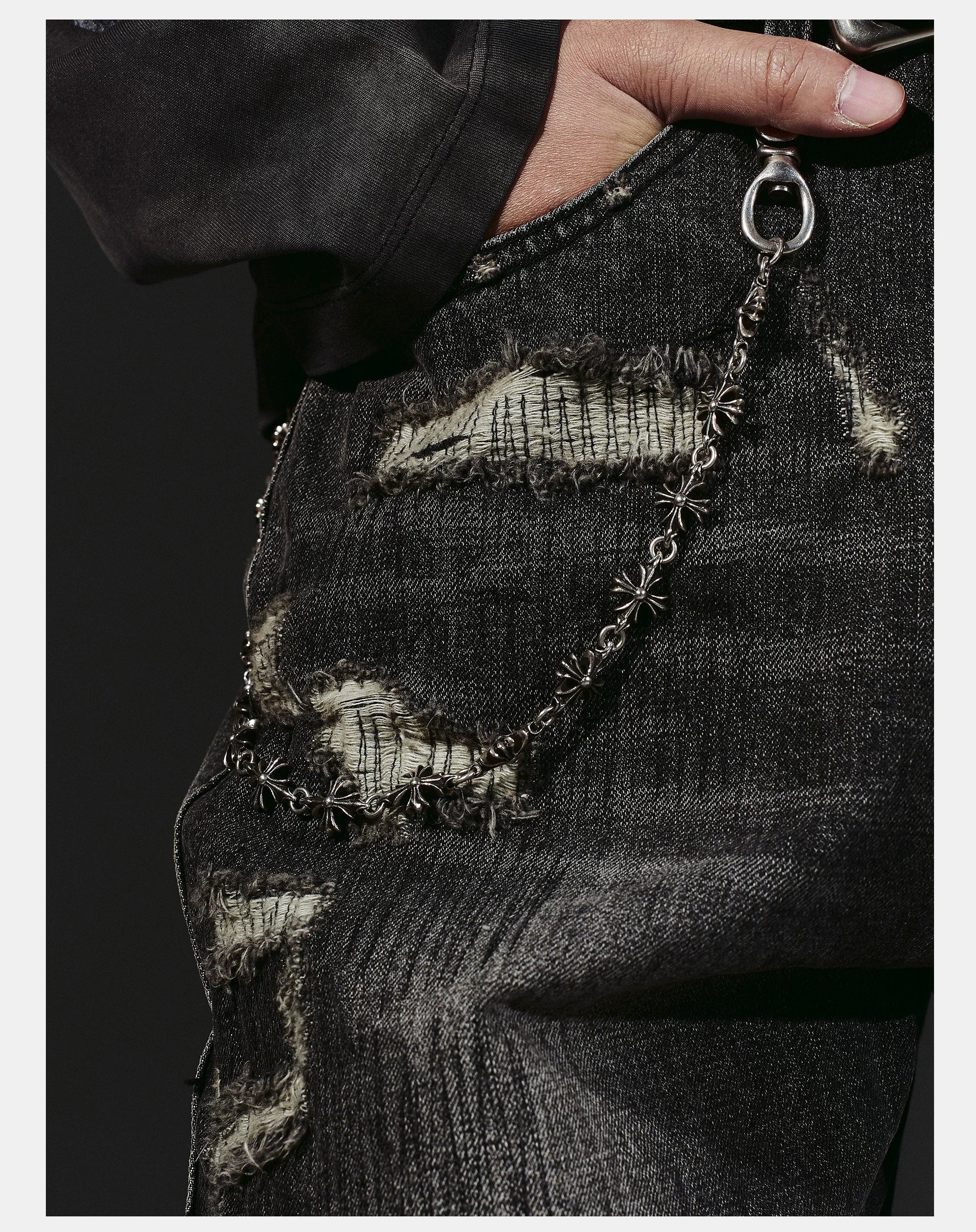 Heavyweight Distressed Embroidered Patchwork Flared Jeans