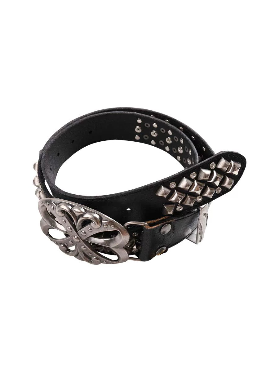 Vintage Punk Carved Rhinestone Leather Belt