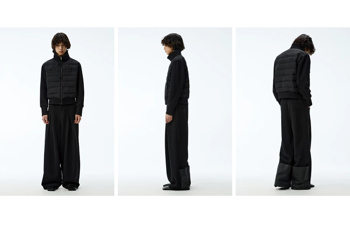 Leather Waist Wide Leg Wool Pants