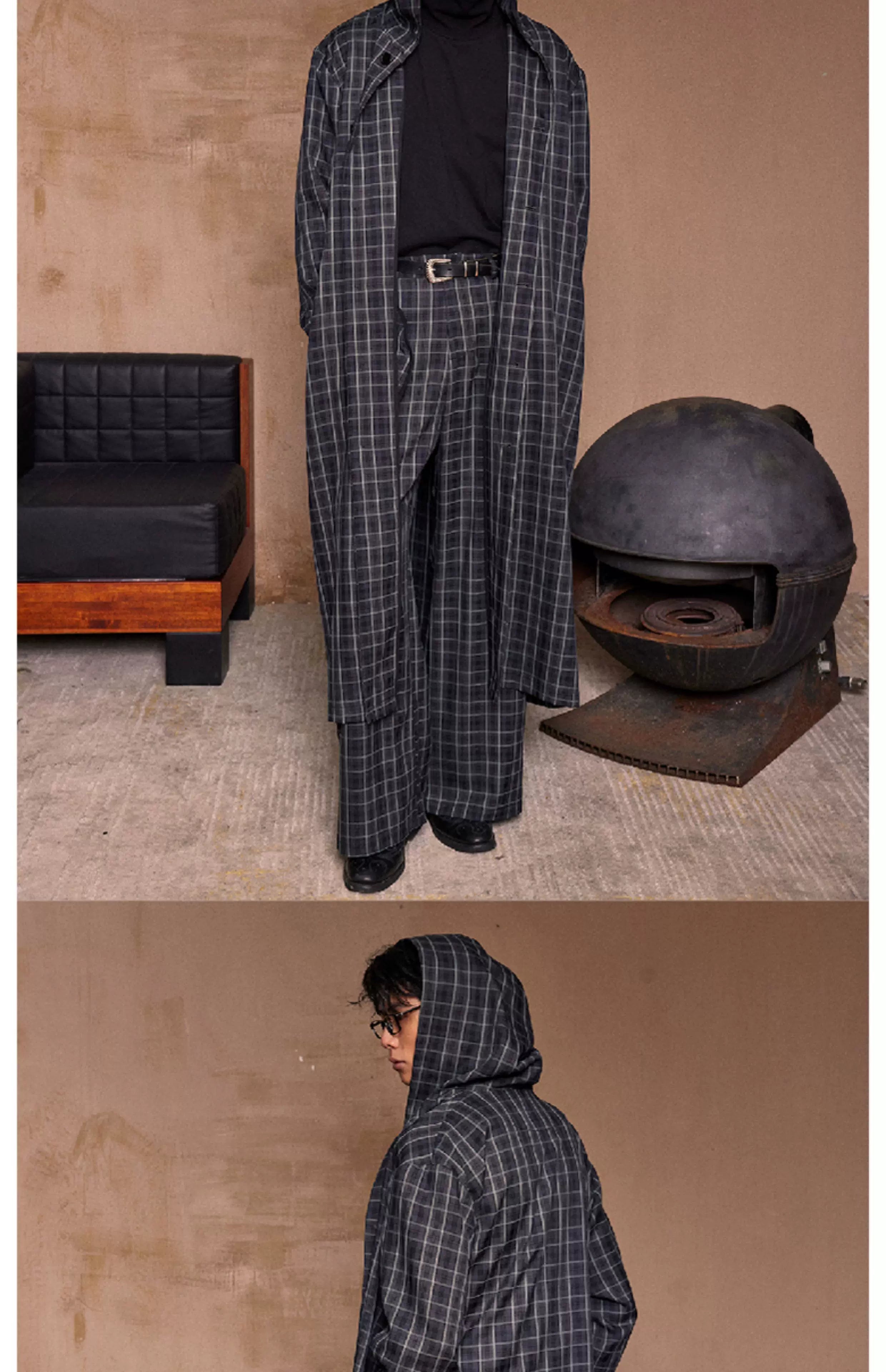 Lightweight Plaid Hooded Robe Set