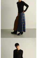 Reversible Pleated Frayed Plaid Denim Skort