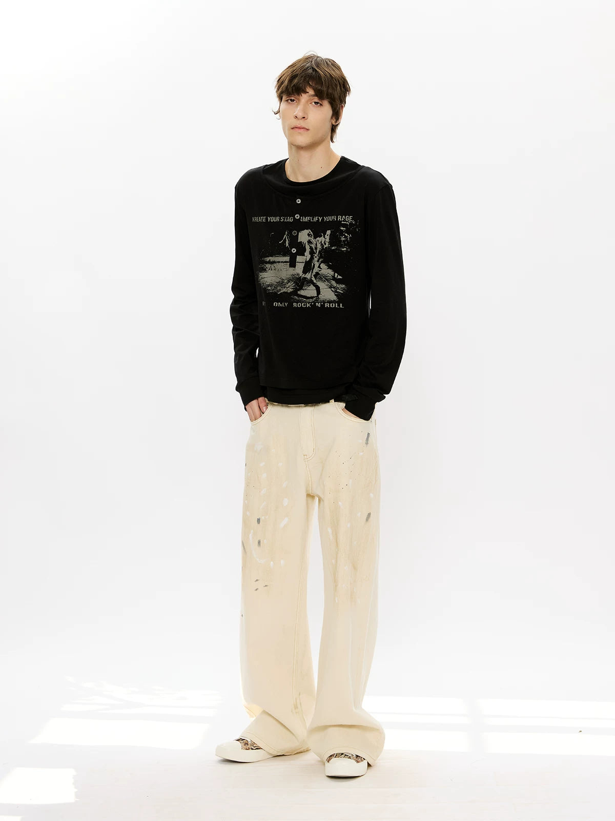 Men's Distressed Splashed Ink Straight Jeans