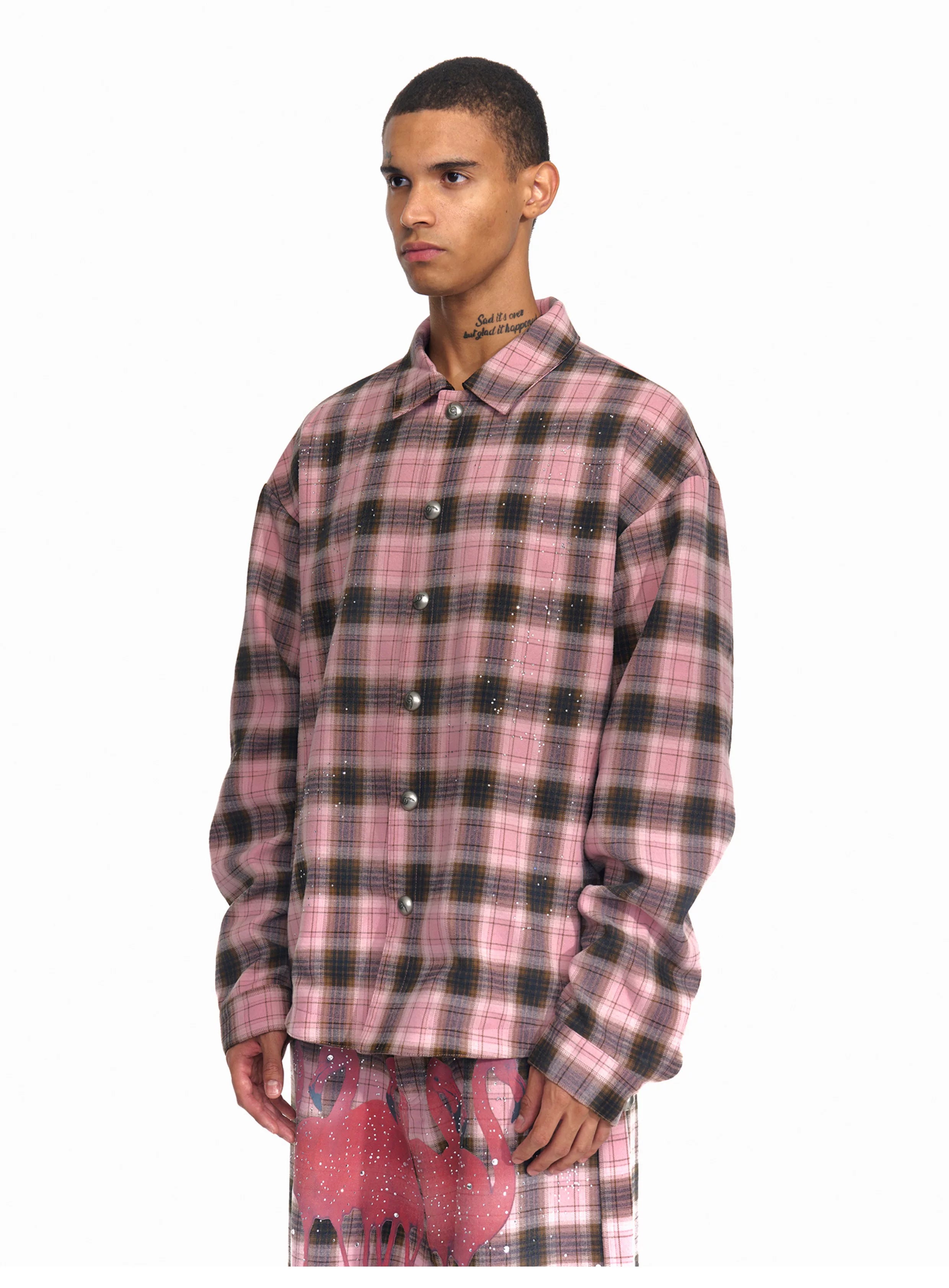 Men's Pink Plaid Flamingo Rhinestone Jacket