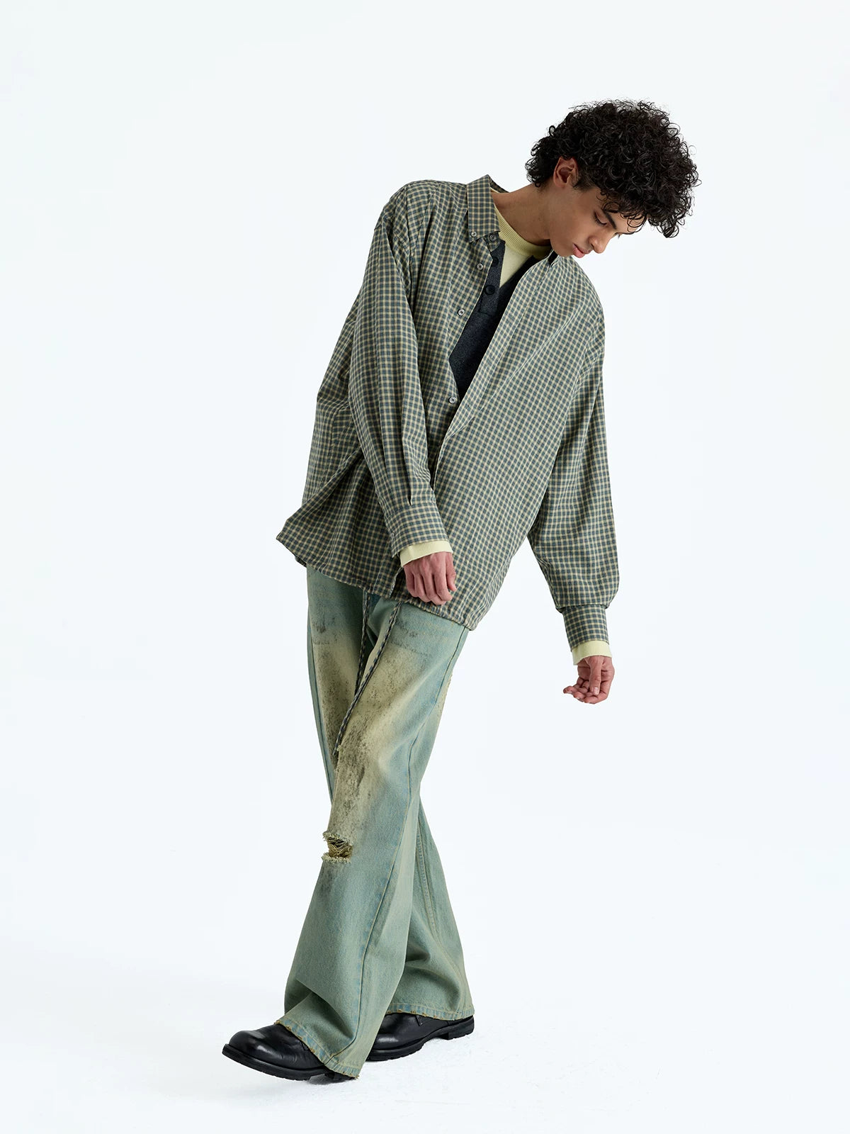Plaid Jacquard Button-Down Cotton Shirt