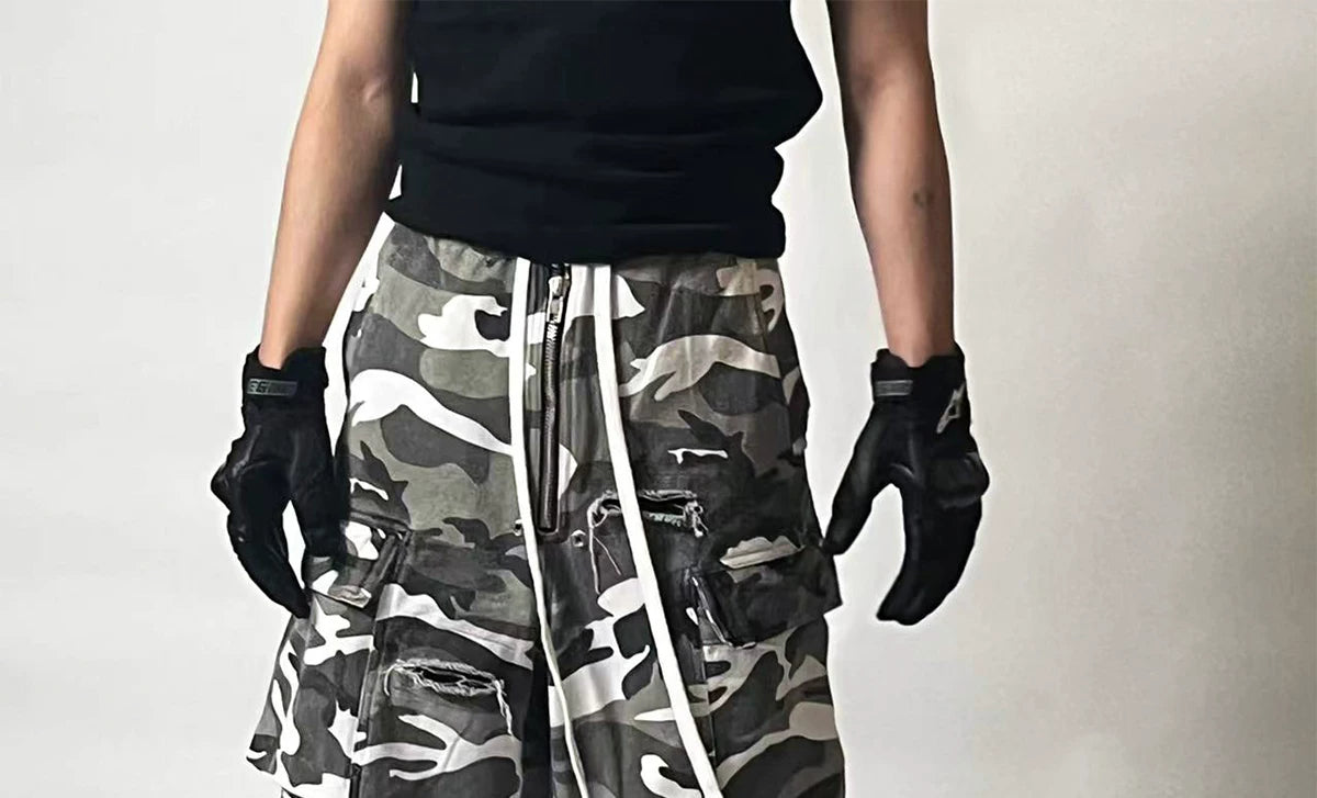 Washed Distressed Camo Cargo Pants