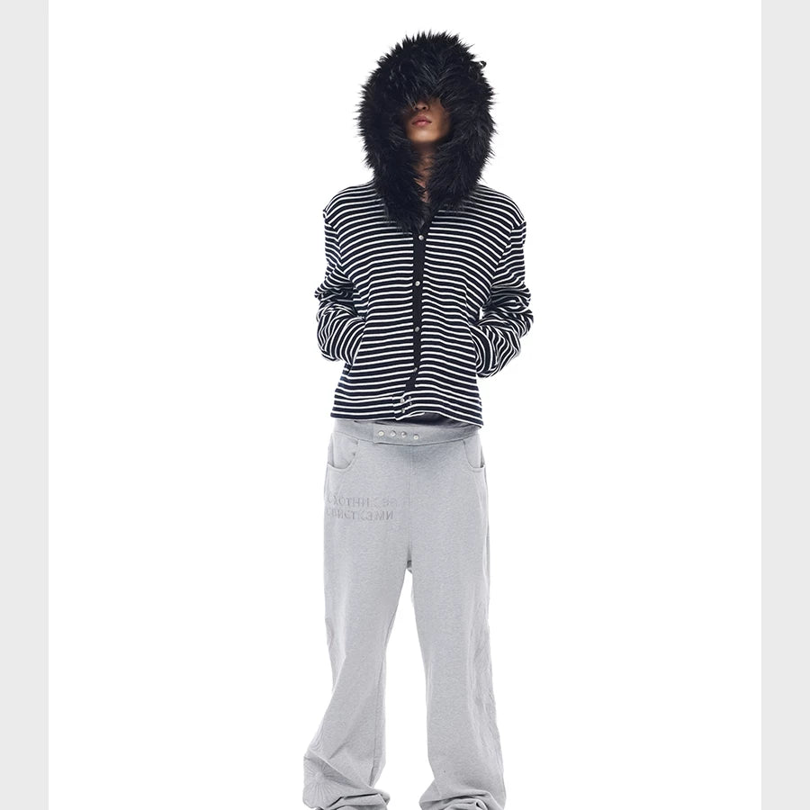 Men's Striped Fur Collar Hoodie