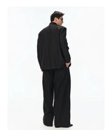 Black Striped Wool Stand Collar Blazer