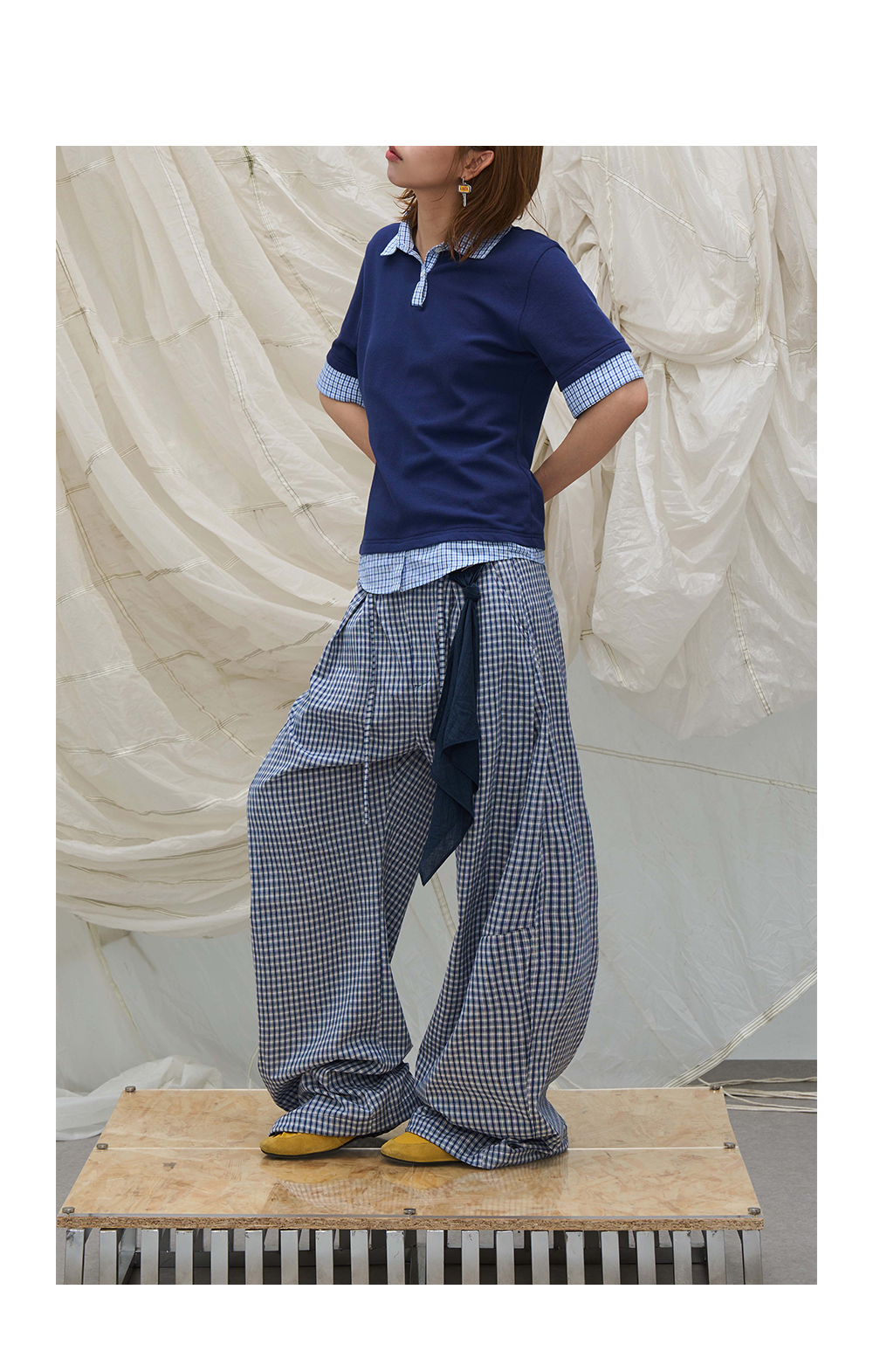 Plaid Casual Pants With Detachable Scarf