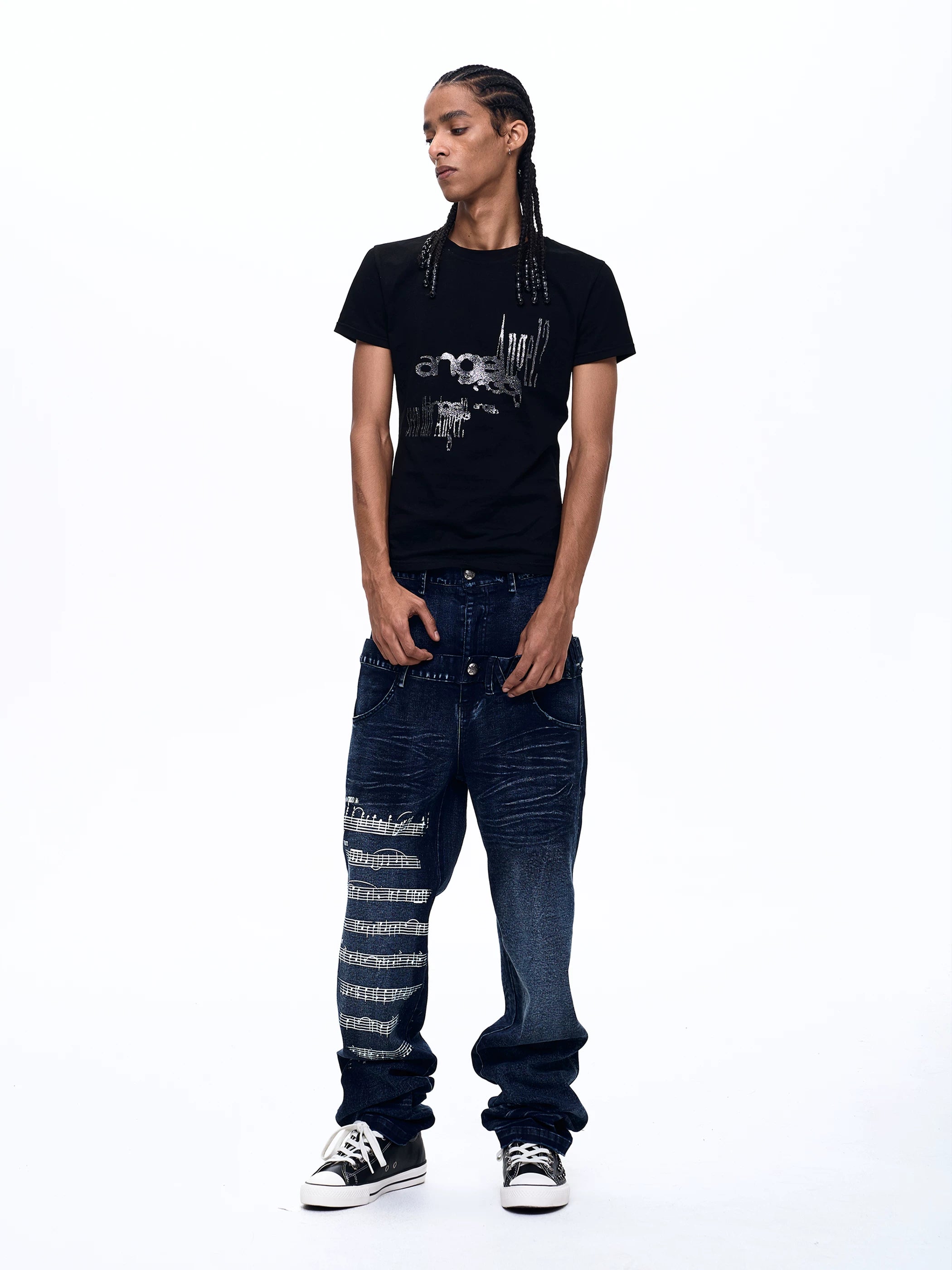 Men's Washed Blue Double Waistband Jeans