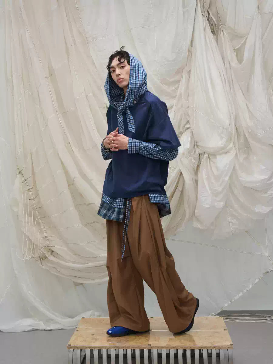 Detachable Hood Layered Plaid Shirt