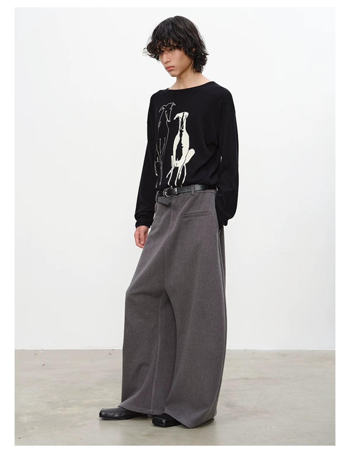 Drop Shoulder Dog Jacquard Cotton Sweater
