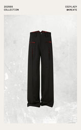 Oil-Lined Color Block Straight Equestrian Pants