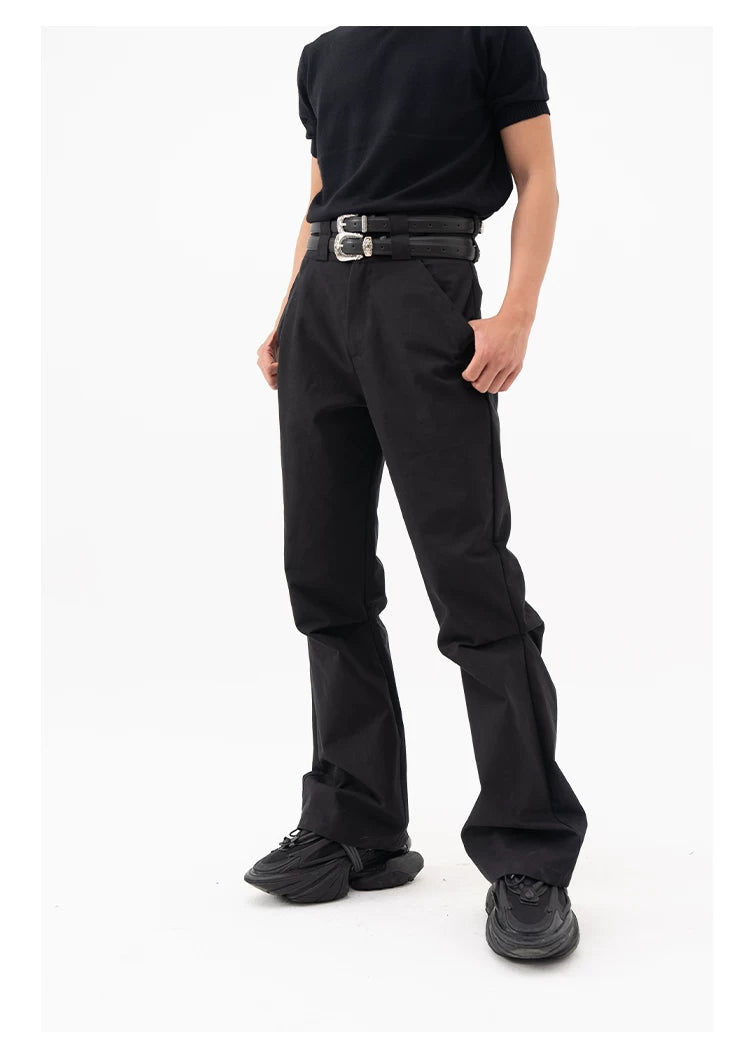Men's Double Buckle Pleated Casual Pants