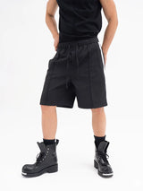 Black White Gray Striped Drawstring Shorts