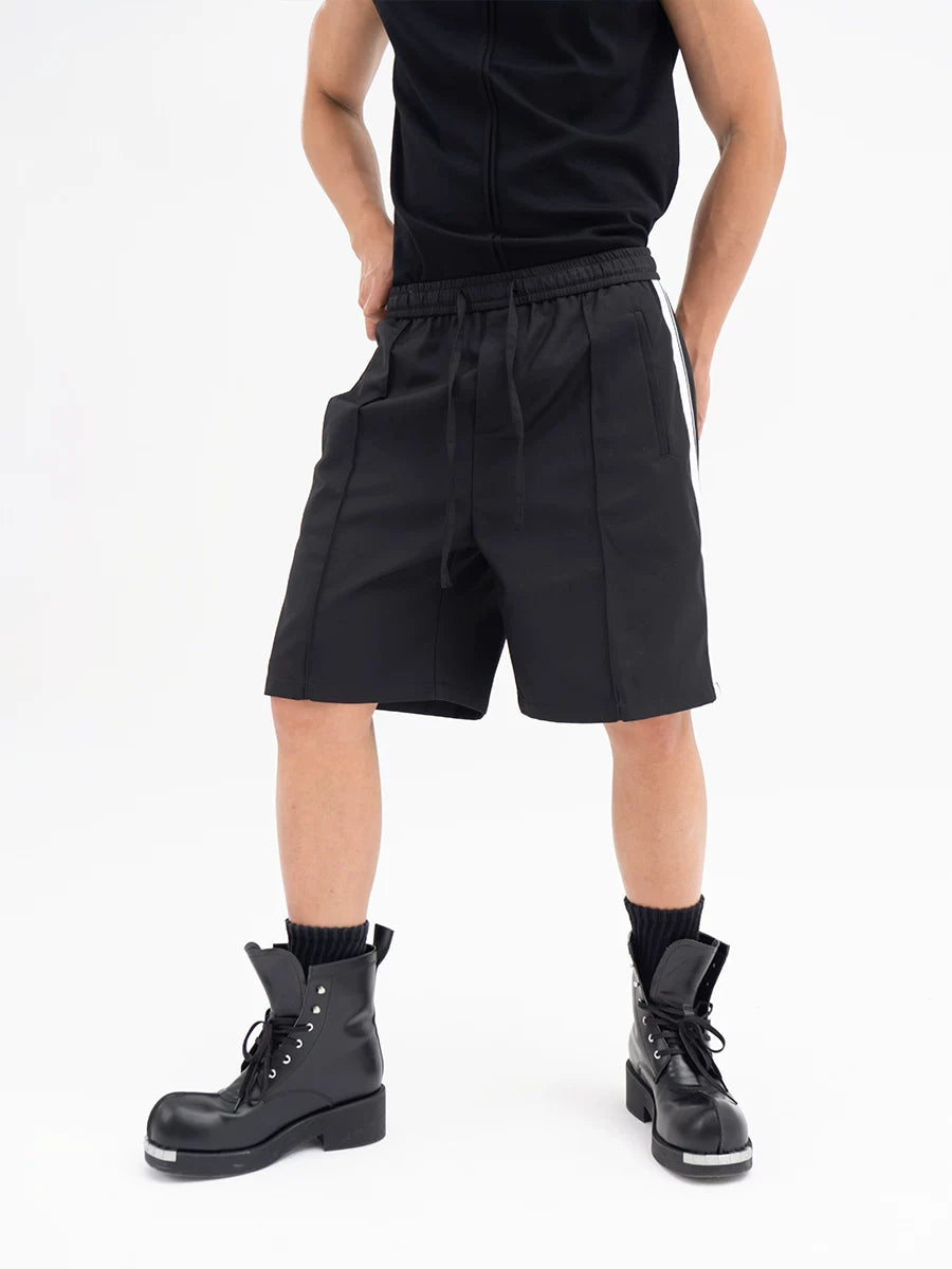 Black White Gray Striped Drawstring Shorts