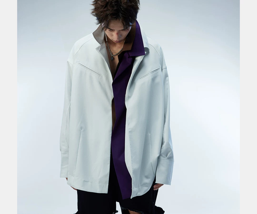 Couple's Loose Color-block Three-layer Collar Coat