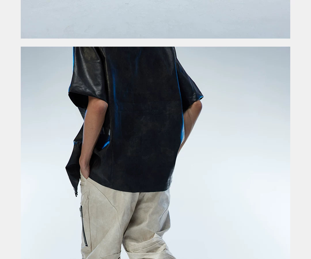 Men's Two-Tone Distressed Straight Leather Pants