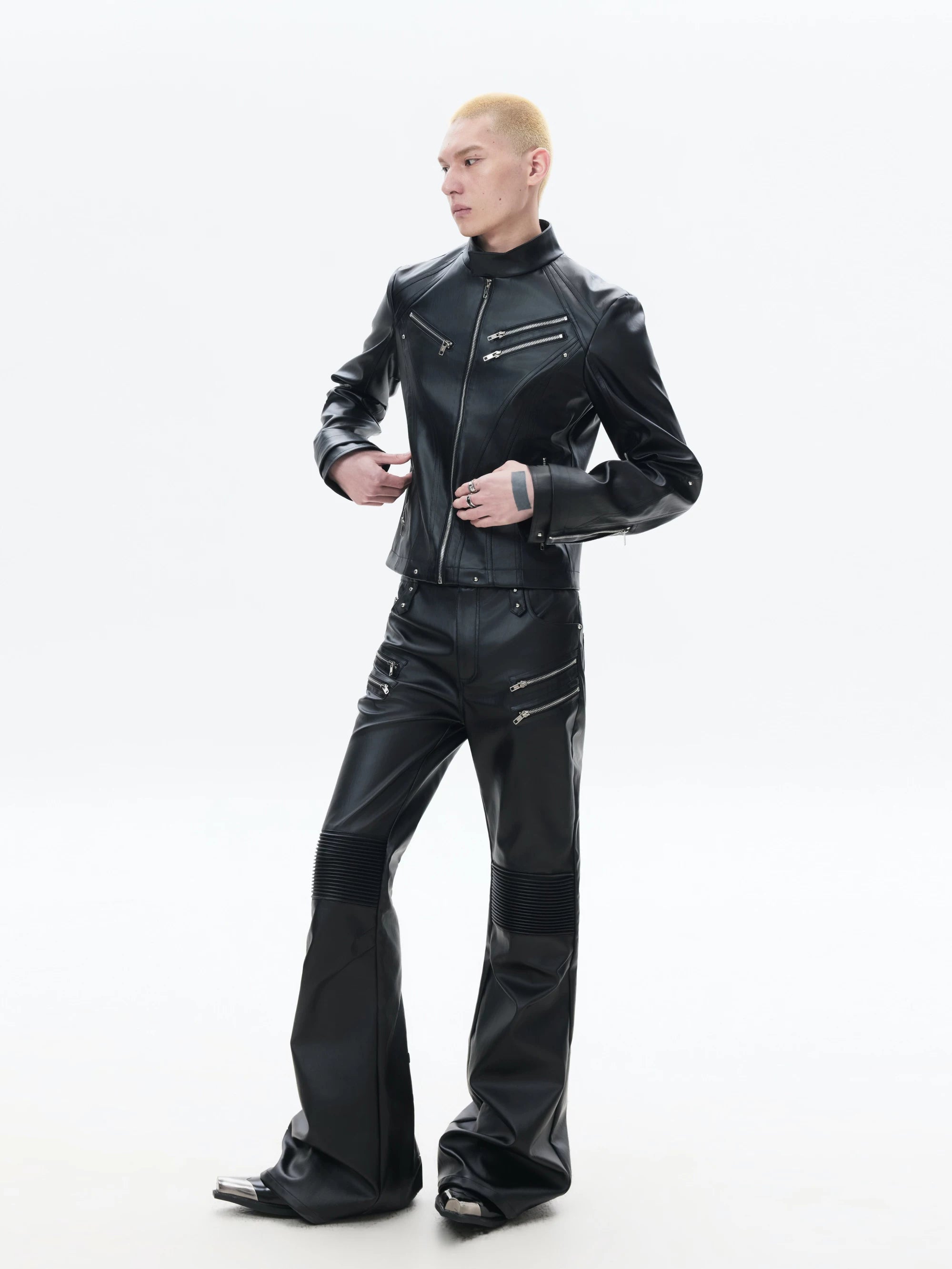 Men's Deconstructed Black Leather Biker Jacket