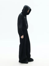 Curved Sleeves Zip Hooded Cardigan