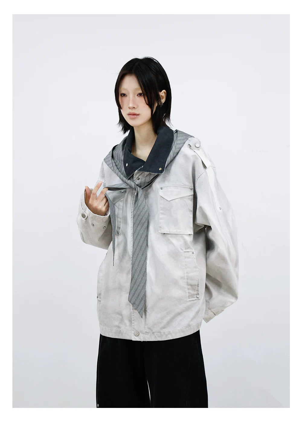 Plaid Hooded Smoke-Dyed Violet M65 Jacket