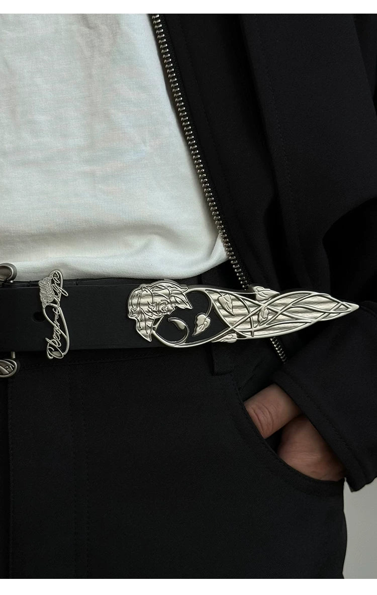 3D Rose Vine Embossed Leather Belt