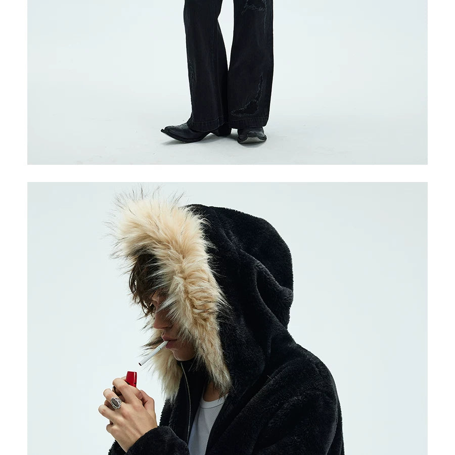 Detachable Fur Collar Fleece Hooded Coat