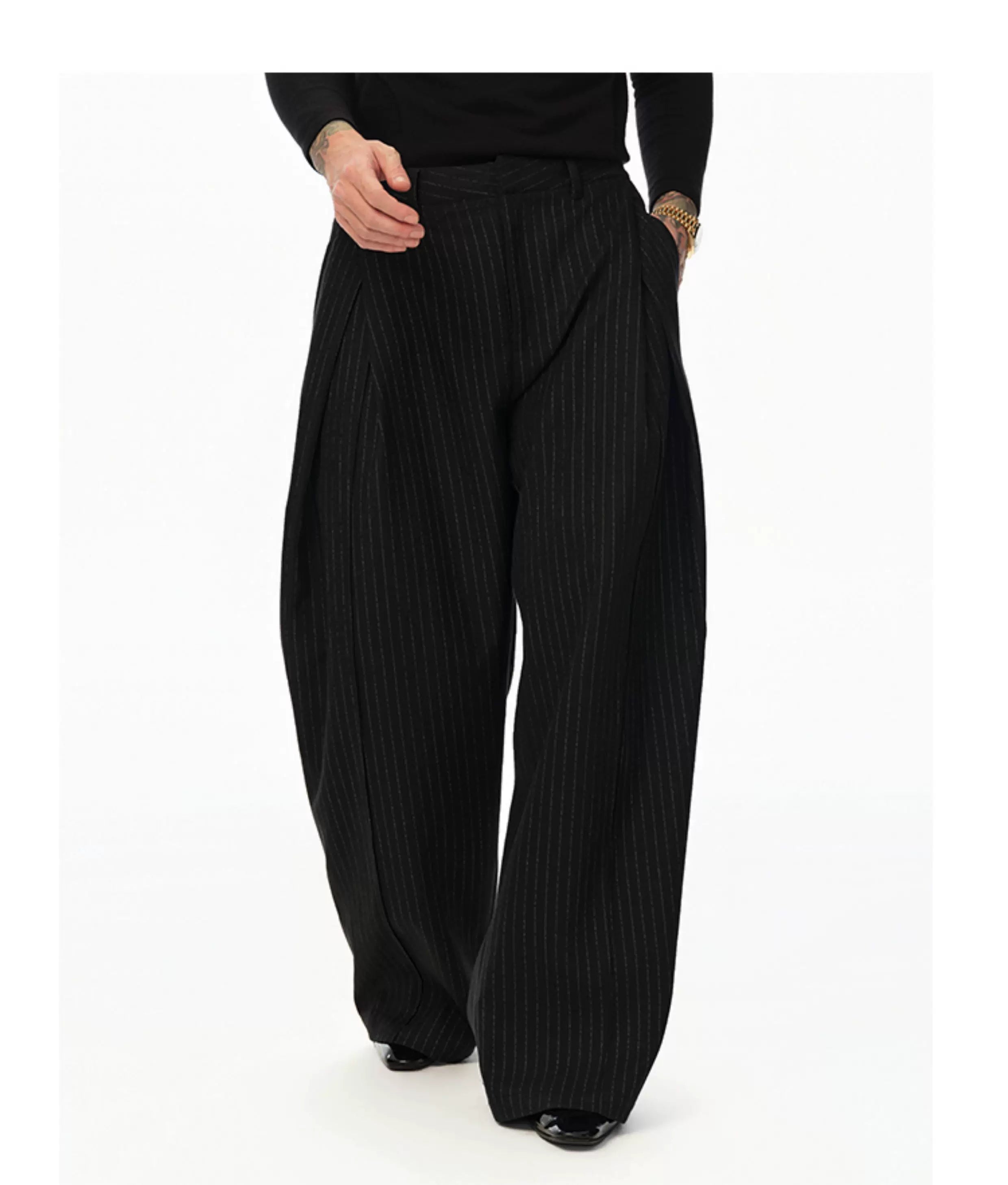 Black Vertical Striped Wool Dress Pants
