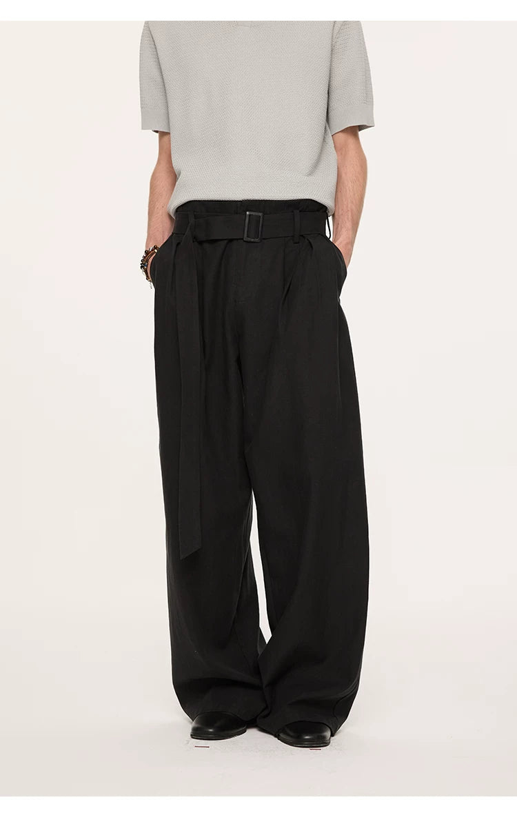High Waist Wide Leg Belted Pants