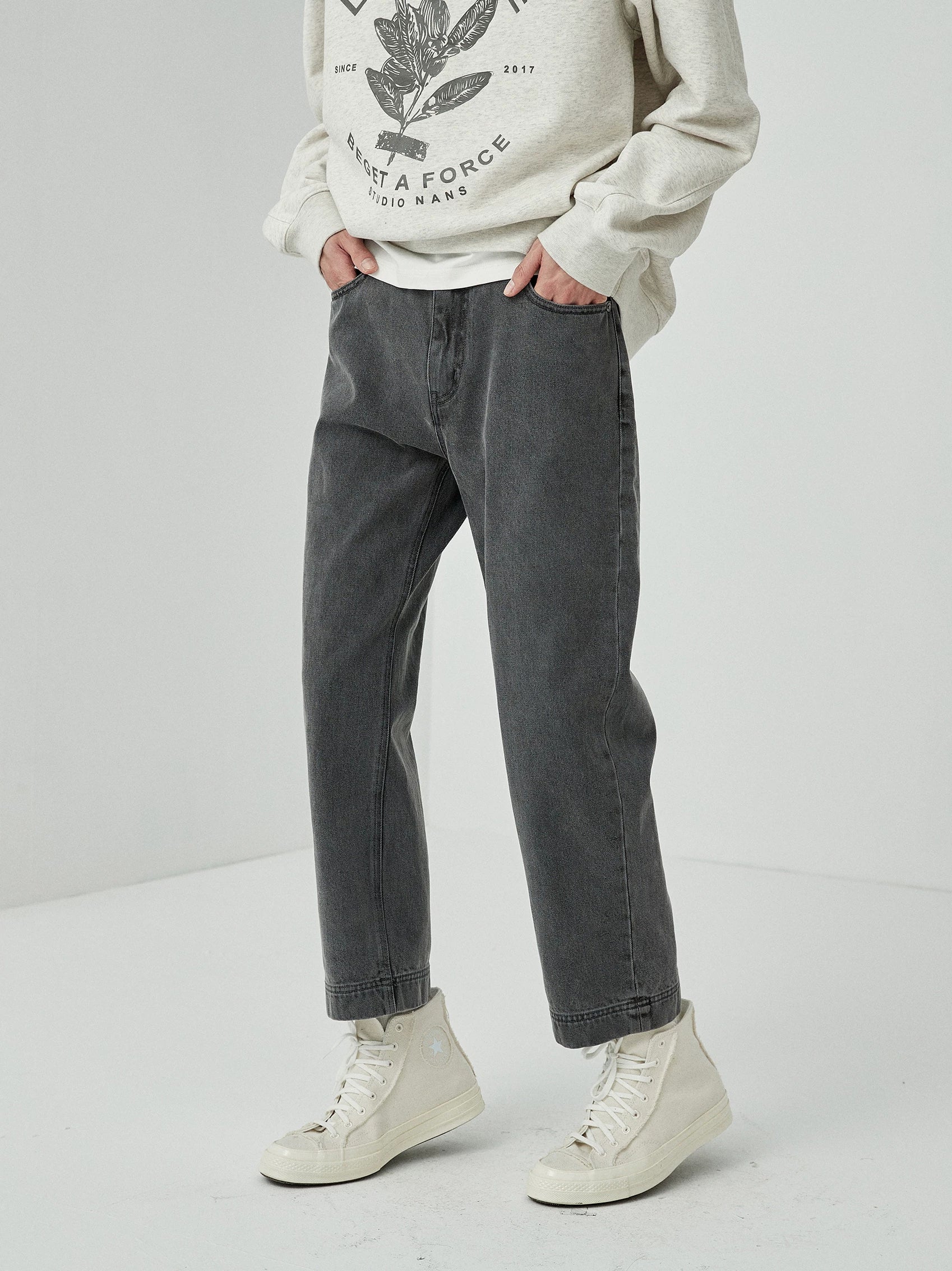 Vintage Washed Straight Ankle Jeans