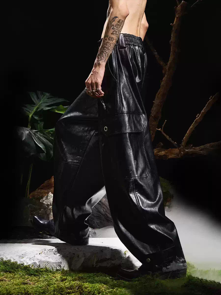 Pleated Tapered Leather Pants