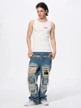 White Cotton Letter Print Sleeveless Tank Top