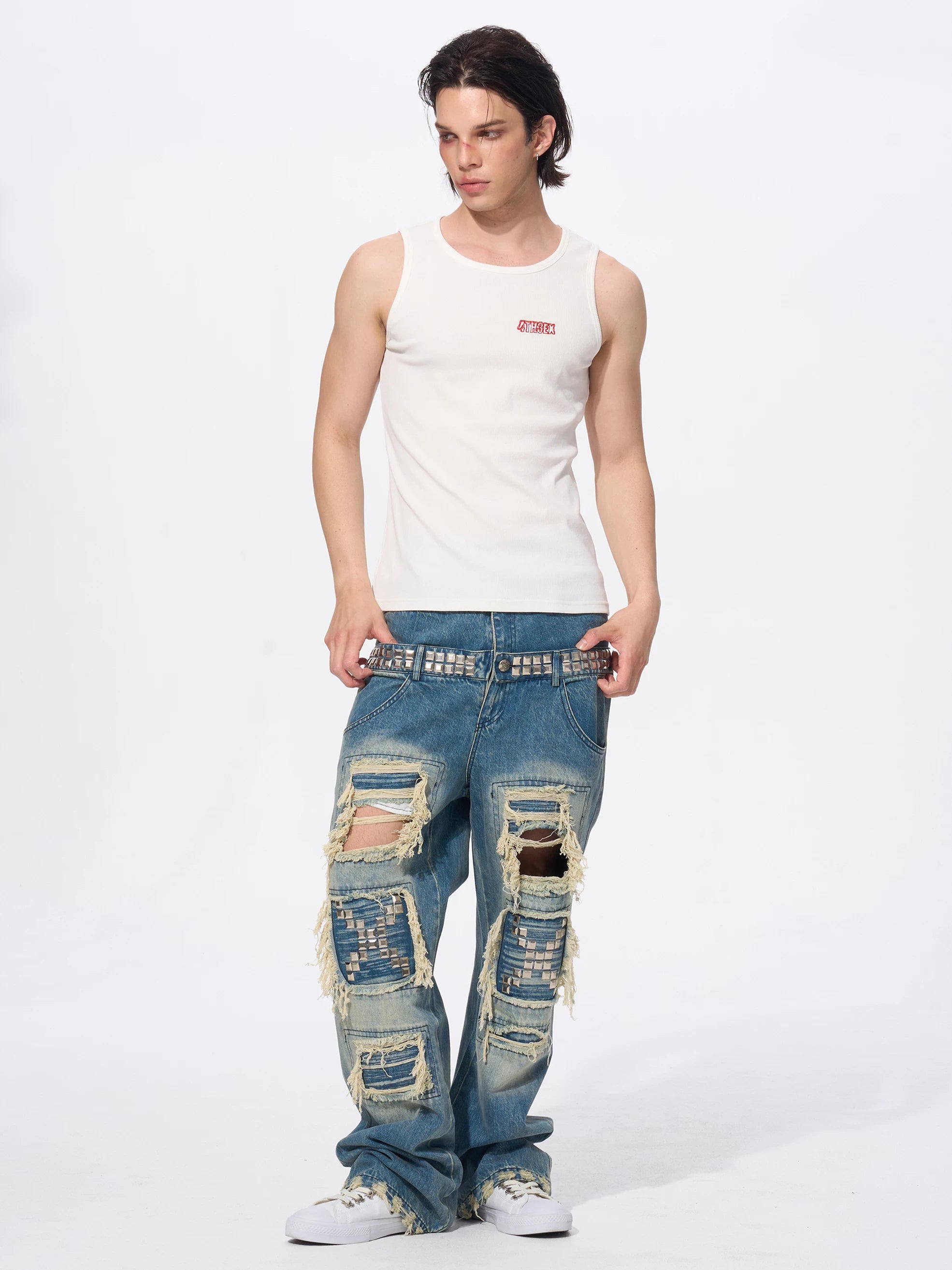 White Cotton Letter Print Sleeveless Tank Top