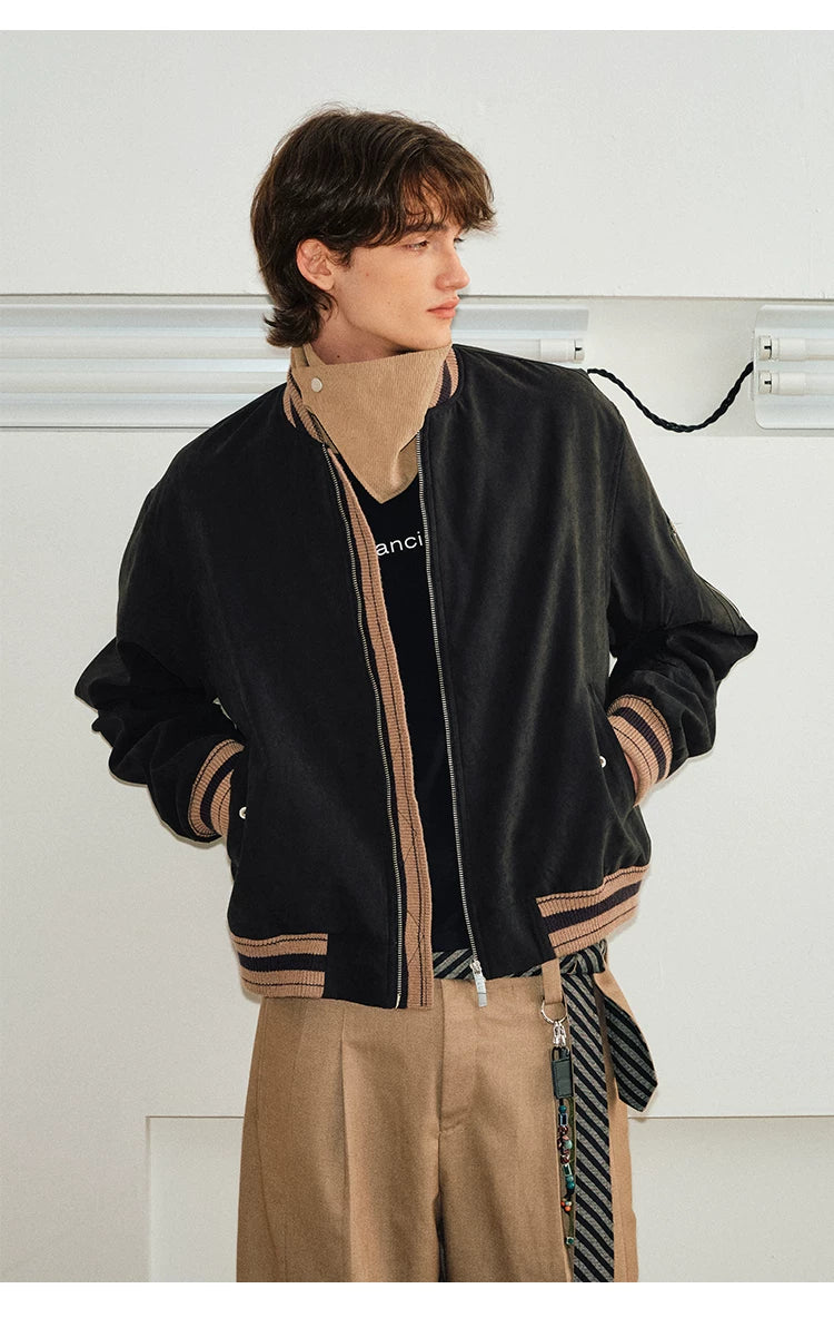 Men's Loose Color Block Bomber Jacket