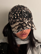 Embroidered Distressed Leopard Print Baseball Cap