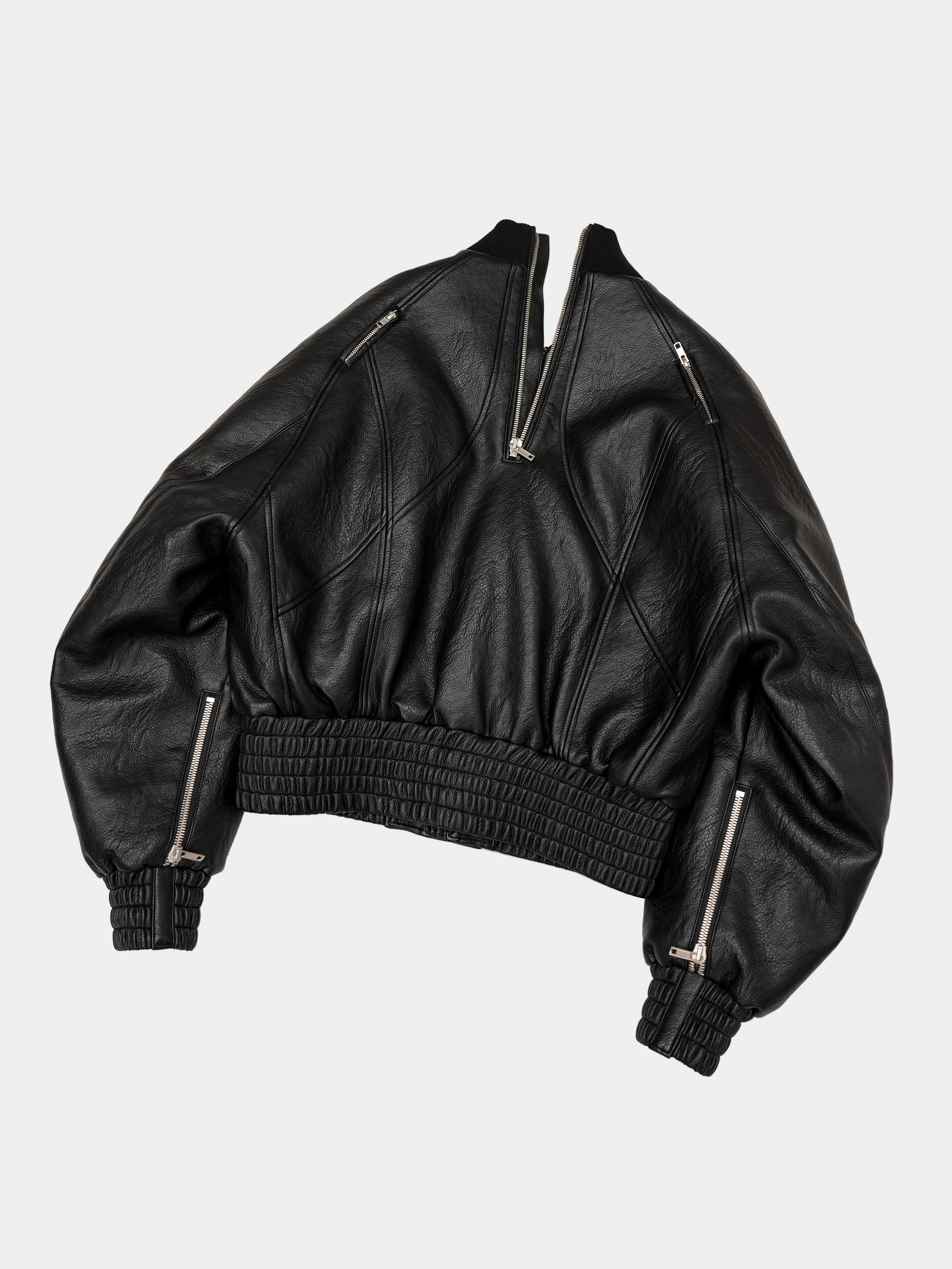 Dark Textured Curve Sleeve Bomber Jacket