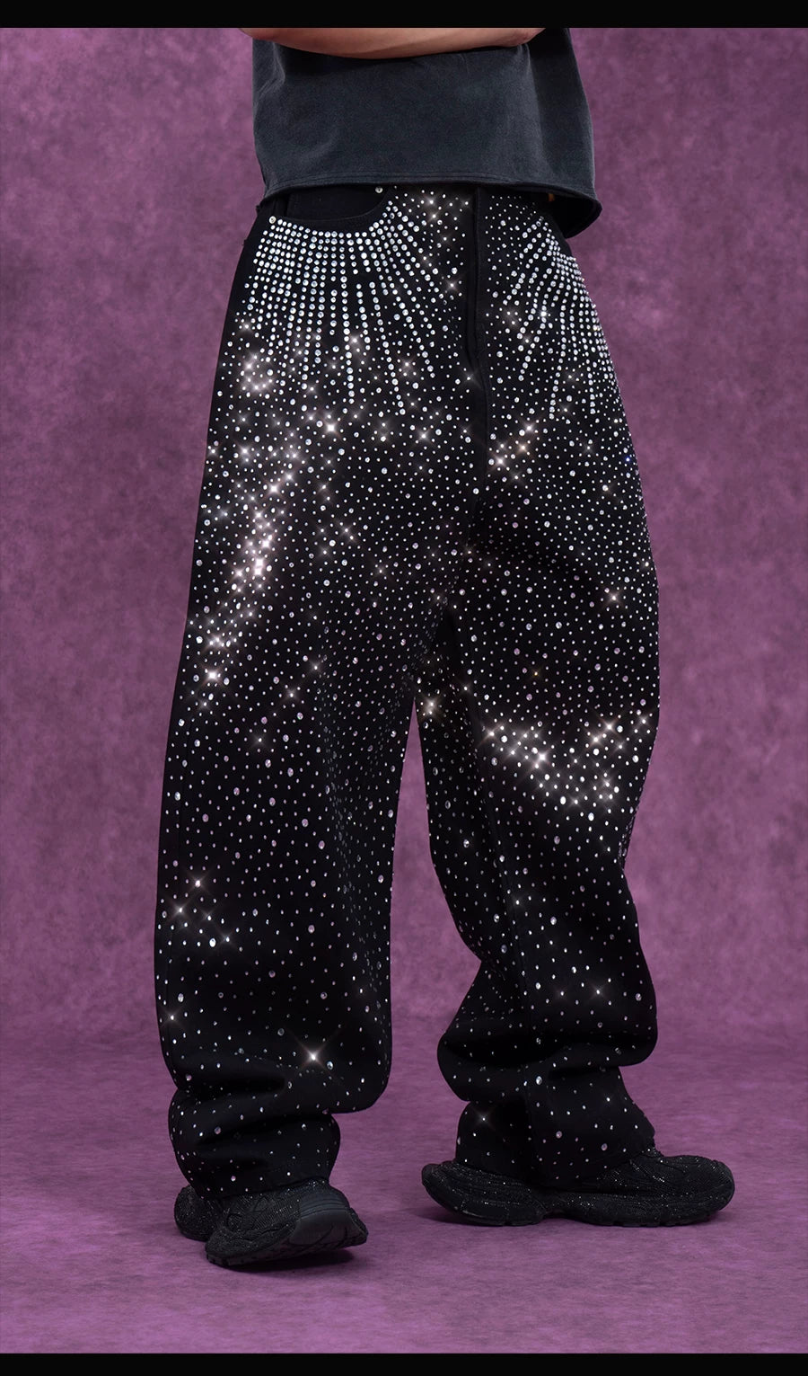 Men's Black Sparkly Wide Leg Jeans