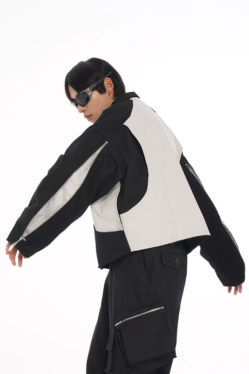 Men's Loose Short Patchwork Zip Jacket