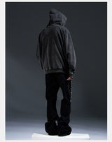 Loose Distressed Dark Metallic Print Sweatshirt