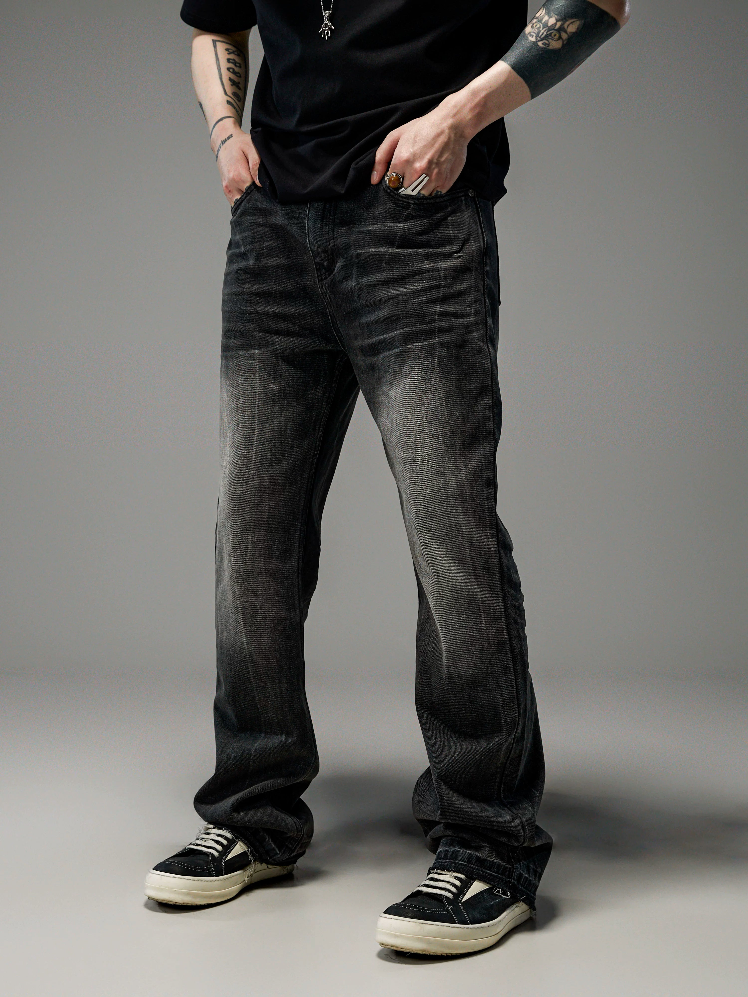 Heavy Washed Loose Flared Stacked Jeans