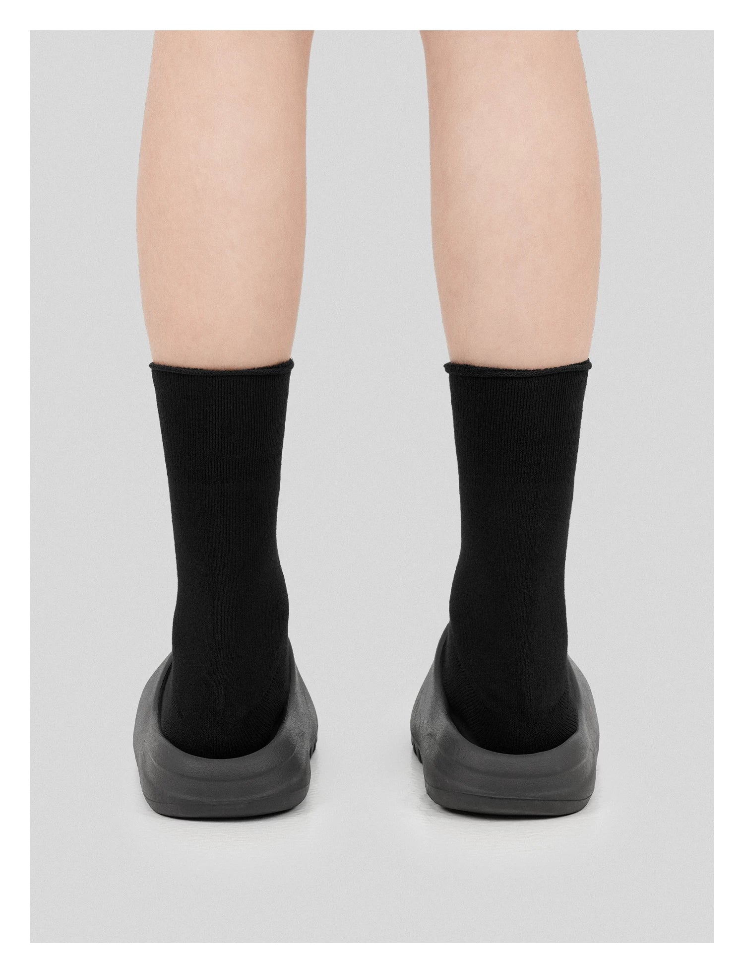 Black Embroidered Brushed Long Socks