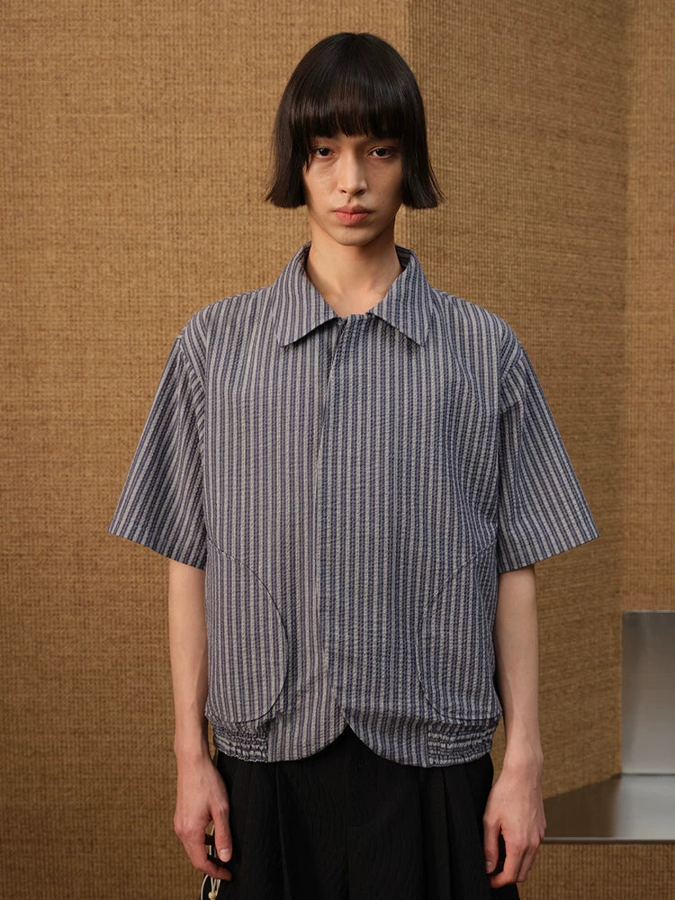 Dark Blue Striped Ruched Shirt