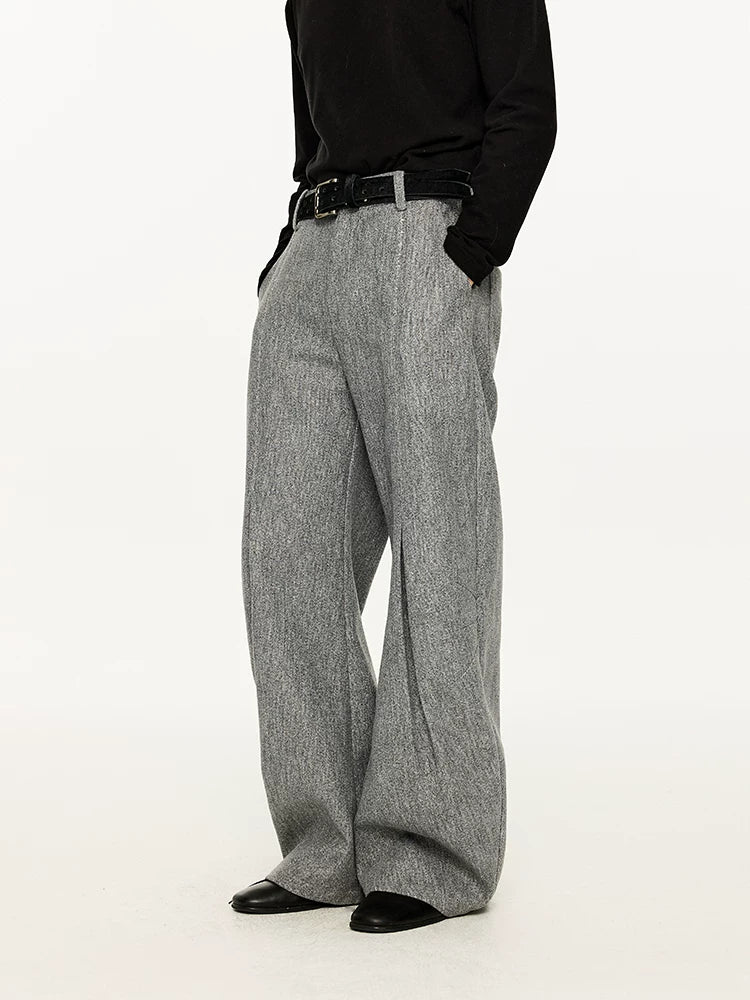 Men's Embroidered Curved Pleated Woolen Pants